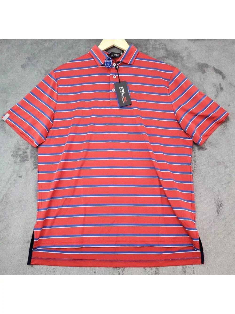 Ralph Lauren RLX Mens Striped Golf Polo Shirt Red Blue $98 Resort Summer Office